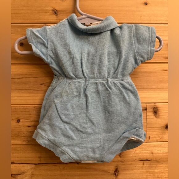 Vintage Baby Boy Newborn Bundle Yellow Blue Tan Collared Romper Outfit - Picture 6 of 16